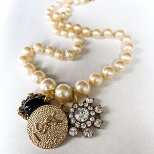 Repurposed YSL Button Pearl Necklace